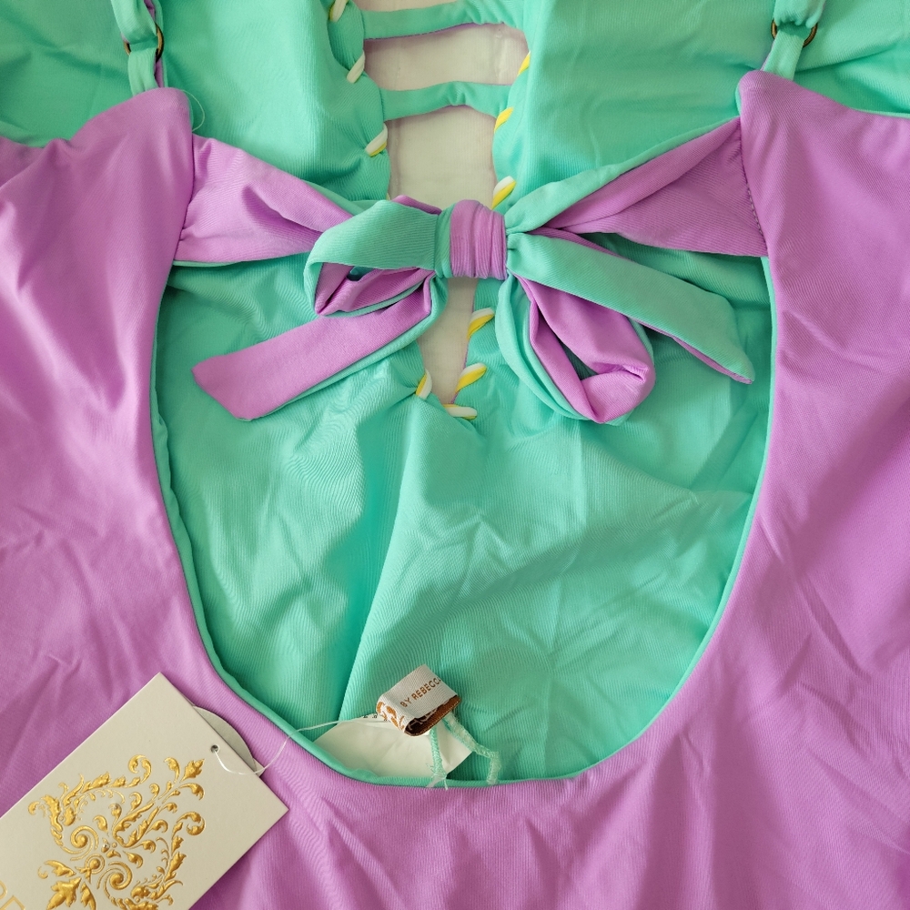 Becca Reversible Deep V Lacie Swimsuit M Aqua & Lilac NWT 🧜🏽‍♀️ Mermaid Colors - Picture 6 of 10